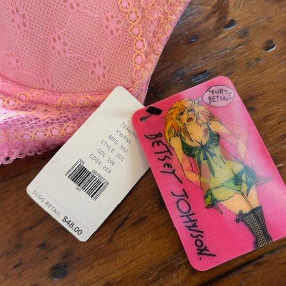 Vintage Betsey Johnson Pink Lace Bra 34C NWT - Picture 3 of 6